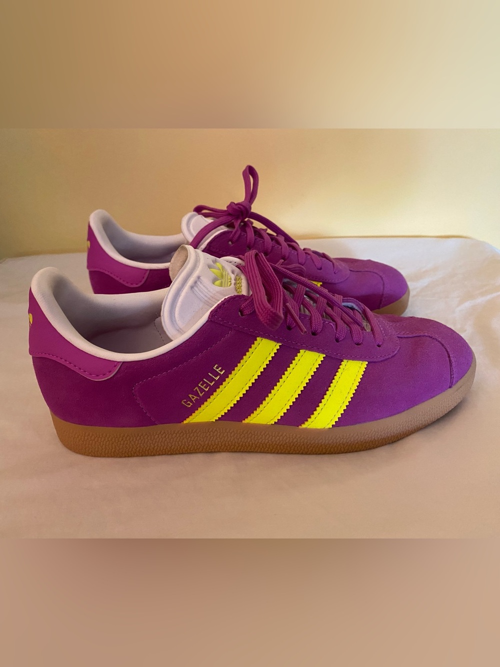 adidas Gazelle Sneakers in Purple with Yellow Stripes
